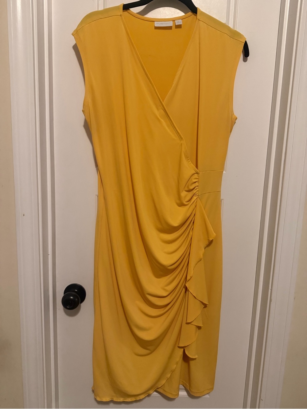 New York & Company Mustard Yellow Sleeveless Draped Midi Dress